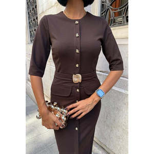 Vestido midi tipo tubo cómodo con detalle de cinturón 2909 - Product Image 3