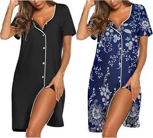 Camisón de verano Otoño Invierno para mujer, camisón hasta la rodilla, pijama de dibujos animados de manga corta, 3XL 100%, tejido de poliéster - Product Image 4