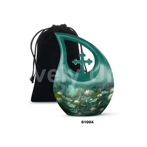 Beautiful <b>Pick</b> Tear Drop <b>Flower</b> Theme Cremation Urn for Adult Human Ashes Decorative Keepsake Cross Urn With Free Velvet Bag - Product Image 4