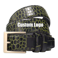 Boucle en acier Regalia, ceinture en cuir de vachette véritable vert, design personnalisé, respirante, imperméable, personnalisable pour homme