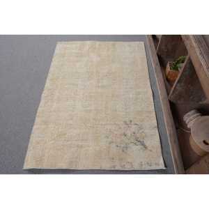 Alfombra turca de lana hecha a mano Beige Vintage 3'1X4'5 FT Classic área grande rectángulo abstracto Patchwork látex para uso en pasillo - Product Image 1