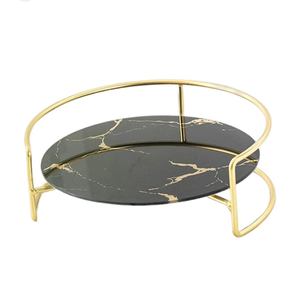 Bandeja de mármol Bandeja de servicio de mármol Bandeja de desayuno de mármol con mango de metal Fabricante mayorista - Product Image 1