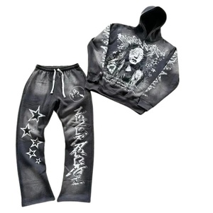 Vente en gros de survêtements délavés à l'acide noir avec logo imprimé personnalisé pour hommes Streetwear survêtements très exigeants pour l'hiver respirant - Product Image 4