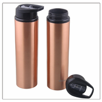 Botella de Agua Deportiva Clásica de Cobre Puro de 800 ml, Pared Simple, Revestimiento Anticorrosión, Diseño Ecológico, Asa de Agarre, Tipo Pajita