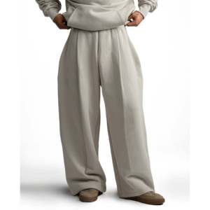 Pantalones Deportivos Y33 de Diseño, Cintura Alta, 520GSM, Tejido Orgánico, Estilo Holgado, Color Taupe Ahumado, Pierna Ancha, Plisados, Arrugados, Casuales y Formales - Product Image 1