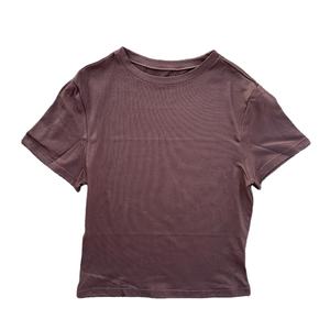 Solid color women's soft breathable yoga short-sleeved comprehensive training tight T-shirt with exposed belly button - Product Image 4