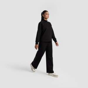 Weekday <b>Black</b> Jogger Sweatpants Size XL 100% Cotton Flare <b>Pants</b> with Zipper Pleat & Pattern Decoration Formal Style Colored Wash - Product Image 5