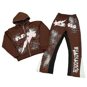 Conjunto de 2 piezas de chándales de algodón desgastados con lavado ácido con bordado, chándales con capucha personalizados, pantalones con capucha de peso pesado de invierno - Product Image 1