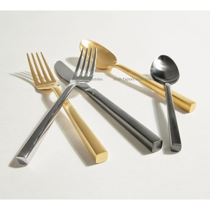 Juego de cubiertos clásico de acero inoxidable con mango cuadrado de diseñador plateado para el uso de vajilla para el hogar y la boda - Product Image 6