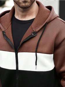 Mens Brown White and Black Colorblock Full-<b>Zip</b> <b>Hooded</b> Tracksuit with Matching Pants OEM ODM Wholesale Apparel - Product Image 6