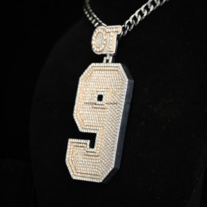 Colgante de Letra Personalizado con Diamantes de Imitación para Cadena Cubana, Plata de Ley 925, Colgante con Inicial o Número - Product Image 6
