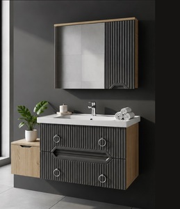 Conjunto de Muebles de Baño para Proyectos de Construcción, Mueble de Baño con Acabado Mate Antracita, con Espejo, Gabinete de Almacenamiento y Lavabo de Cerámica Incluidos - Product Image 5