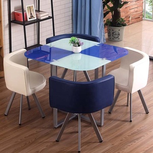 Meubles de salle à manger carrés modernes à bas prix et peu encombrants ensemble de 4 chaises table à manger en verre rouge et noir des Philippines de Malaisie - Product Image 2