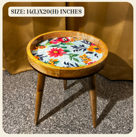 Table basse en bois durable, artisanat moderne |   Table basse circulaire en bois massif avec impression UV, origine Inde, modèle pour la maison et l'hôtel
