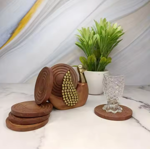 Posavasos de madera de acacia sólida al por mayor con logotipo personalizado almohadillas de madera con aislamiento térmico grabado estilo indio exótico clásico - Product Image 4