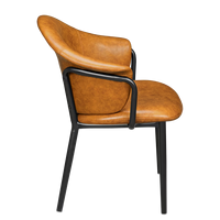 Chaise de salle à manger rembourrée en cuir PU marron avec accoudoirs et pieds en métal pour restaurant, café, bar, hôtel, sièges commerciaux