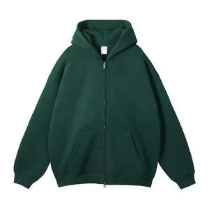 Venta al por mayor de sudaderas con capucha de talla grande para hombre con cremallera completa logotipo personalizado Puff estampado Sudadera con capucha para hombre de peso pesado de algodón sudaderas de lana - Product Image 5