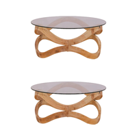 Table basse ronde en teck massif fabriqué à la main et en verre Design minimaliste avec des espaces de vie élégants
