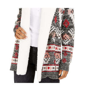 Crave Frame Juniors' Large Sherpa Trim <b>Cardigan</b> Winter Gray Color - Product Image 3