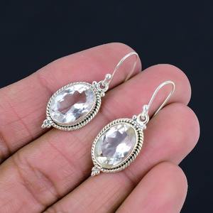 Pendientes clásicos hechos a mano, joyería de plata 925 sólida para mujer, Plata de Ley 925, Topacio blanco, piedras preciosas, pendientes de estilo bohemio, regalo - Product Image 2