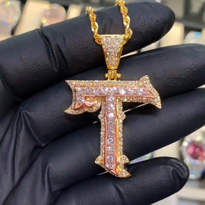 Colgante de Lujo Cristiano con Letra T de Plata de Ley y Moissanita de 12 Quilates, Chapado en Oro de Dos Tonos, Joyería Hip Hop - Product Image 3