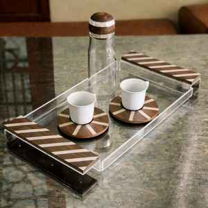 Plateaux de service élégants en résine artisanale, modernes et luxueux, avec incrustations de nacre, finition polie, cadeaux haut de gamme parfaits pour la vaisselle - Product Image 1