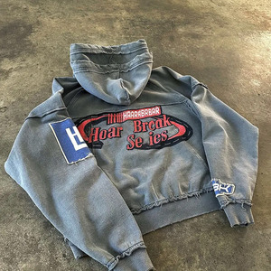 Sweat à capuche zippé personnalisé par le fabricant, 400 g/m², pour homme, broderie délavée au soleil, patch vintage, délavage à l'acide, nouveau style, sweat à capuche zippé - Product Image 3