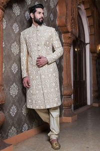 2023 elegante brocado Sherwani con bordado pantalones transpirables trajes para bodas y fiestas incluidos zapatos - Product Image 2