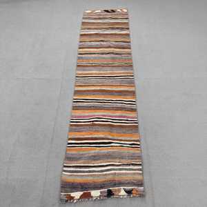 2x8 ft Vintage Rug, Turkish Runner Rug, <b>Brown</b> Floral <b>Wool</b> Rug - Product Image 1