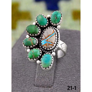 Bague artisanale Southwest Emerald Valley Cluster avec ruban Royston et sertissage en argent sterling et turquoise, pour usage quotidien - Product Image 2