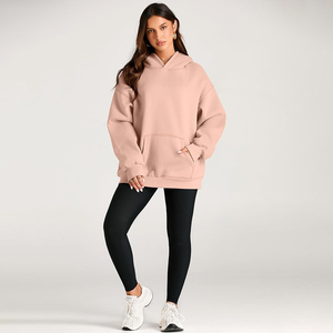 Sudadera con capucha de invierno de gran tamaño informal para mujer Sudadera con relieve de algodón 100% con logotipo personalizado en la parte delantera Precio barato OEM - Product Image 4