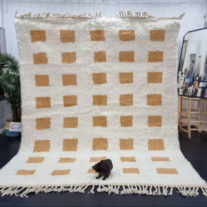 Checkered Moroccan Handmade Rug 8x10 Ft Size Hand Knotted Orange And Blue Rug For Home Decor Abstract Rug - Product Image 1