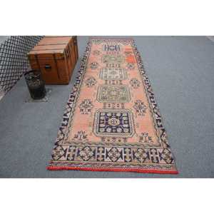 Vintage Turkish Rug, <b>Runner</b> 3.6x11.4 ft (111x348 cm) Rug, <b>Red</b> Floral Wool Rug - Product Image 1
