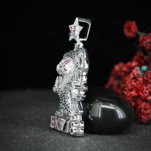 Collier pendentif en argent sterling 925 avec moissanite glacée, coupe ronde brillante, style dessin animé, pour hommes et femmes - Product Image 6