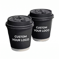 Gobelet à café en papier noir personnalisé avec couvercle, gobelets jetables pour boissons chaudes à emporter pour café, double paroi isolée, impression de logo disponible