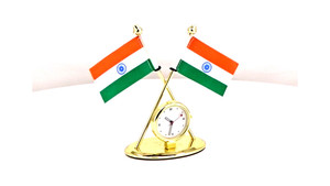 Support de drapeau national en métal de qualité supérieure fait à la main avec horloge ensemble de bureau du fabricant indien pour l'utilisation des cadeaux de la fête de la République - Product Image 4