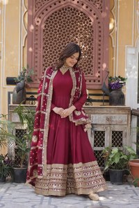 Vestido Largo de seda para mujer de diseñador Premium con bordado y lentejuelas Zari, ropa de boda y fiesta, traje Salwar para niñas - Product Image 6