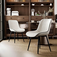 Lot de 2 chaises de salle à manger blanches sans accoudoirs en similicuir avec pieds en métal pour cuisine ou salon moderne