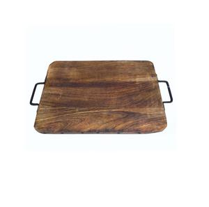 Upgrade Your Kitchen with Premium Acacia Wood Serving Tray Stylish <b>Square</b> Platter with <b>Steel</b> Handle for Easy Use - Product Image 3