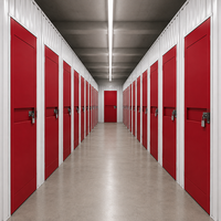 Casier de rangement modulaire pour entrepôt à trois portes battantes, design chinois, en acier, portes rouges à charnières, compartiments verrouillables