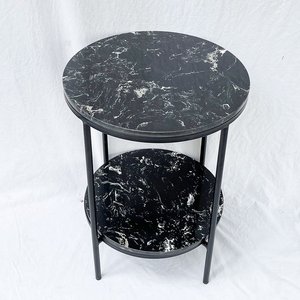 Modern Two-Tier <b>Side</b> <b>Table</b> with <b>Black</b> Stone Top and Iron Frame Convertible Tea <b>Table</b> for Living Room Traditional Design-SST013 - Product Image 4