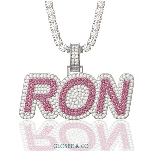 Collar de Tenis Vietnamita de Plata Sintética (Creada en Laboratorio) de Alta Calidad, 6 mm - Nombre de Diamante ''RON'' - Product Image 5