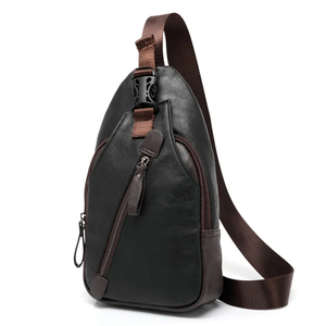 Sac de poitrine minimaliste en cuir véritable pour homme, sac à bandoulière avec fermeture éclair, durable, usage quotidien, toutes saisons - Product Image 1