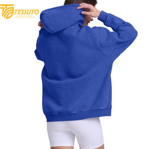 Vente en gros de sweats à capuche de haute qualité, couleur unie, avec impression de logo sur mesure, 100% coton, courts pour femmes - Product Image 5