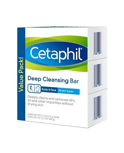 Sabun batang Cetaphil Pembersih dalam, batang wajah dan badan untuk kering hingga Normal, kulit sensitif, bebas sabun, hipoalergenik