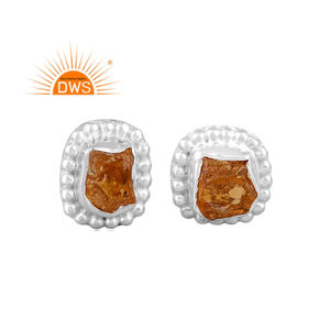 Pendientes de tuerca de piedras preciosas citrino natural de plata de ley fina más vendidos, fabricante de joyería personalizada - Product Image 1