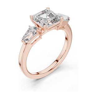 แหวนหมั้นเพชรทรง Asscher 3 เม็ด สำหรับผู้หญิง ความใส VVS-VS สี EF ทอง 18KT, 14KT, 10KT และเงิน 925 - Product Image 6