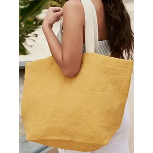 Sac fourre-tout promotionnel en jute lavé doux, sac de plage, merchandising durable - Product Image 4