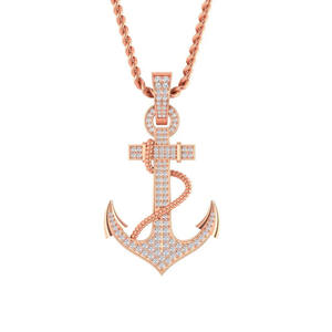 Pendentif ancre en or rose massif 14 carats et or blanc avec diamant naturel, bijoux de luxe pour femmes chrétiennes - Product Image 4