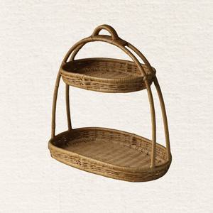 Bandeja de Mimbre Tejida a Mano de 2 Niveles con Asa, Bandeja de Servicio de Mimbre Natural para Decoración de Mesa de Cocina, Hogar y Hotel, de Vietnam - Product Image 1